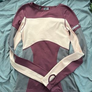 NWOT Gymshark Illusion Long Sleeve Top - Dark Ruby/Blush Nude/Slate Lavender
